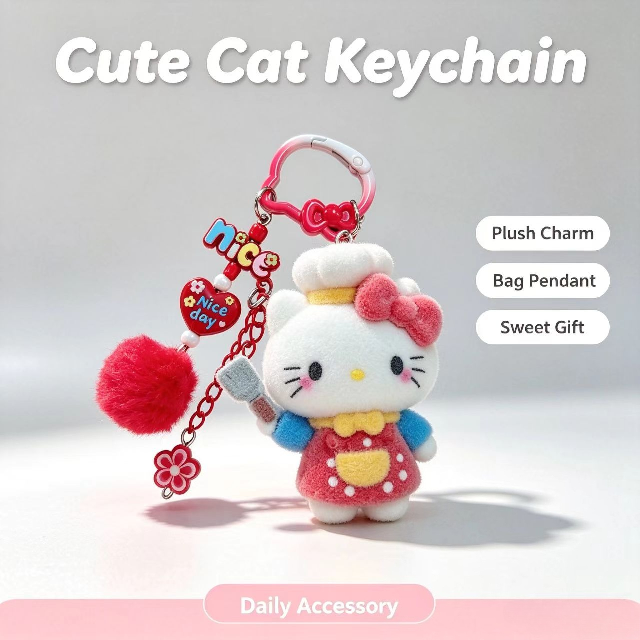 Women Accessories Bag - Mode gevlokte kat sleutelhanger schattig chef-kok