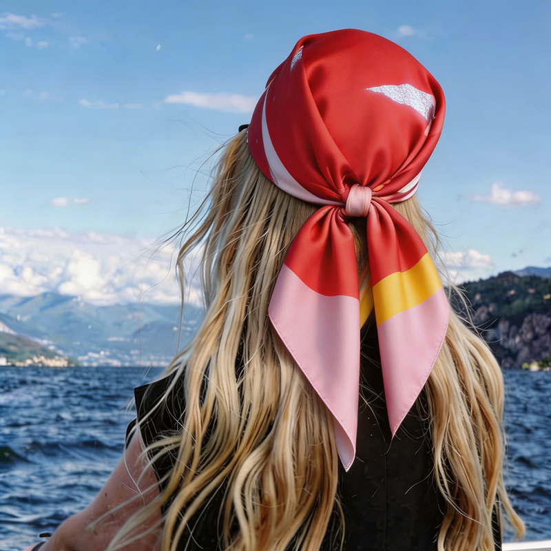 Women'S Vacation Accessories - Modekleurige blokprint vierkante sjaal van satijnzijde,