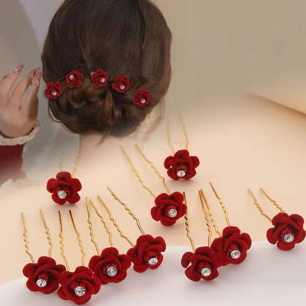 Women'S Red Accessories - 10 Stuks Rose Haaraccessoires Bruiloft Bruid