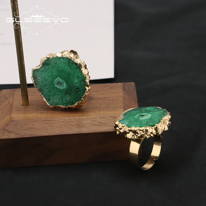 Women'S Accessories Gift Ideas - GLSEEVO Groene natuursteen verstelbare ringen voor