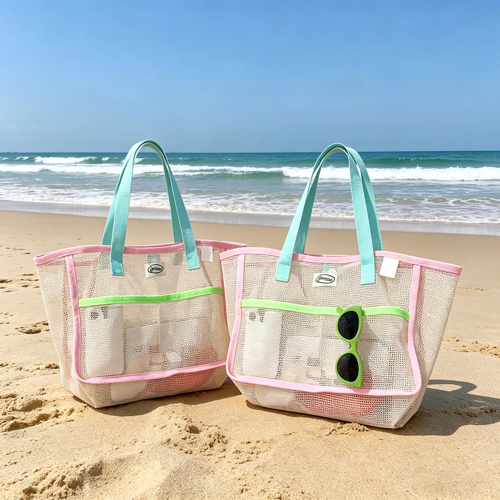 Women Accessories Bag - Strandtassen voor dames Kleurrijke opvouwbare netzandtas