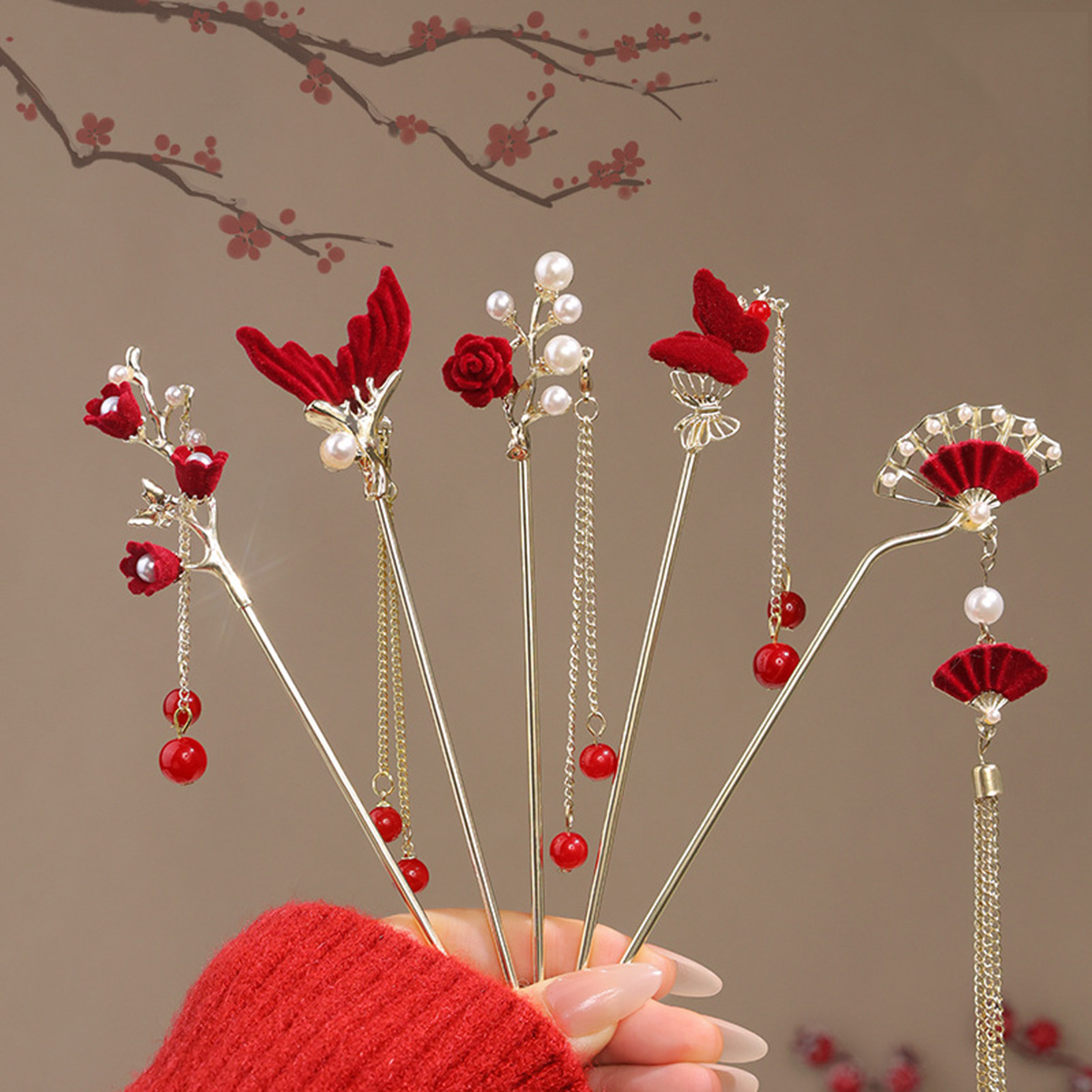 Chinese stijl roos bloem haars - Women'S Red Accessories recensie en prijs