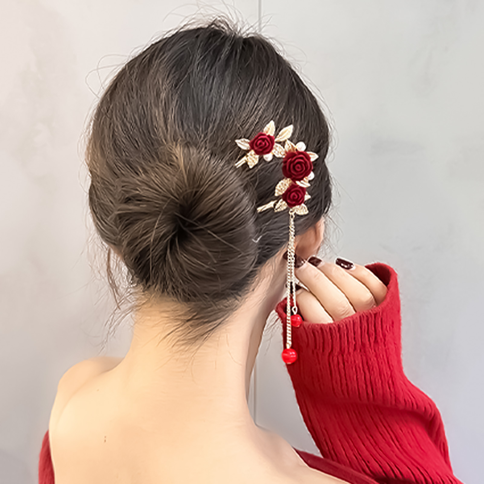 Chinese stijl roos bloem haars - Women'S Red Accessories recensie en prijs