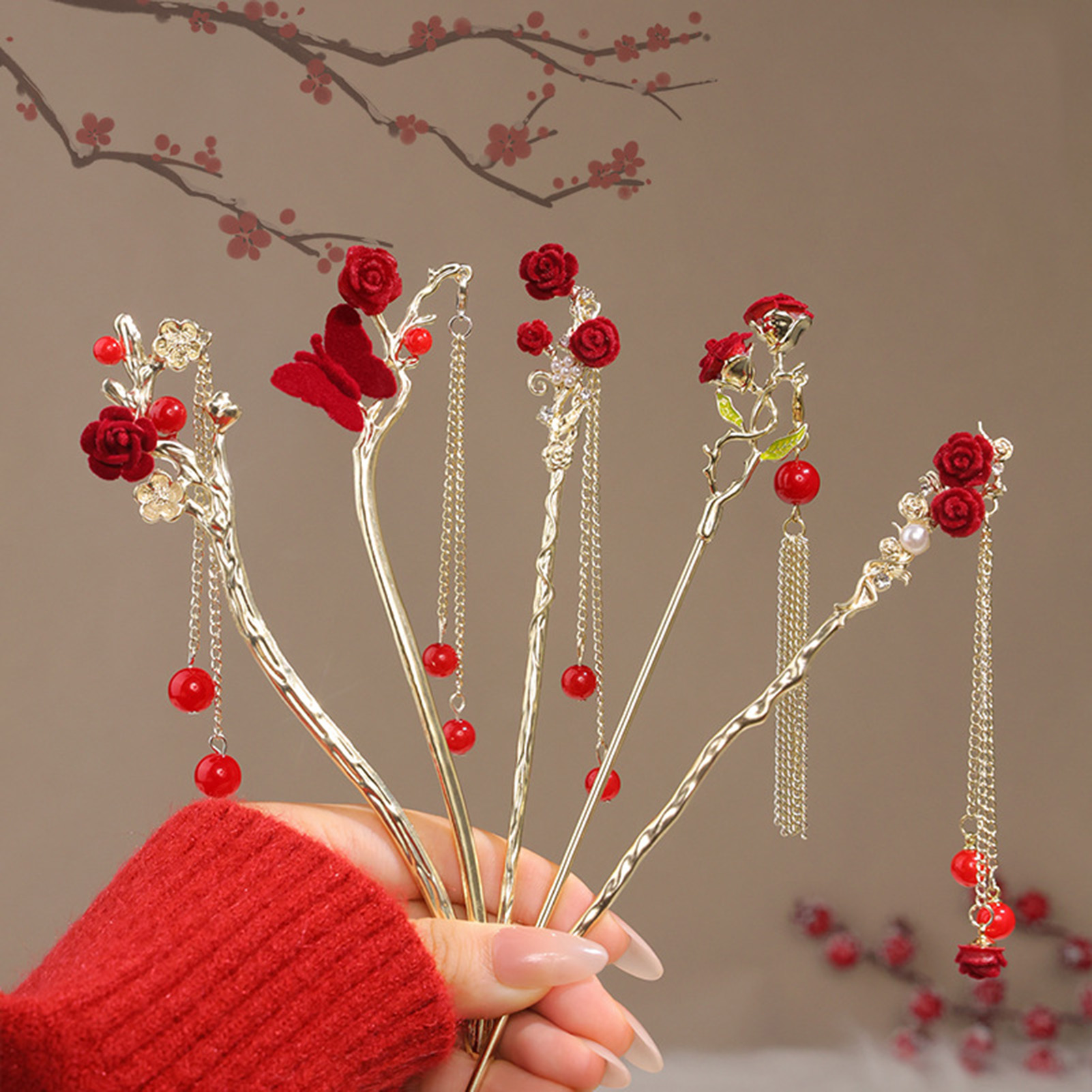Chinese stijl roos bloem haars - Women'S Red Accessories recensie en prijs
