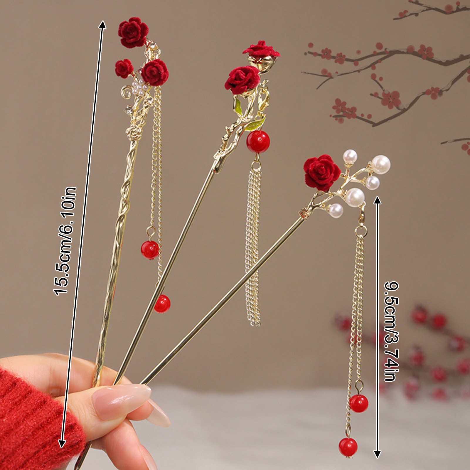 Chinese stijl roos bloem haars - Women'S Red Accessories recensie en prijs